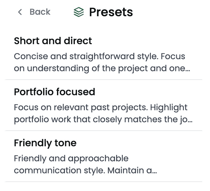 Pitchova profile and preset selection