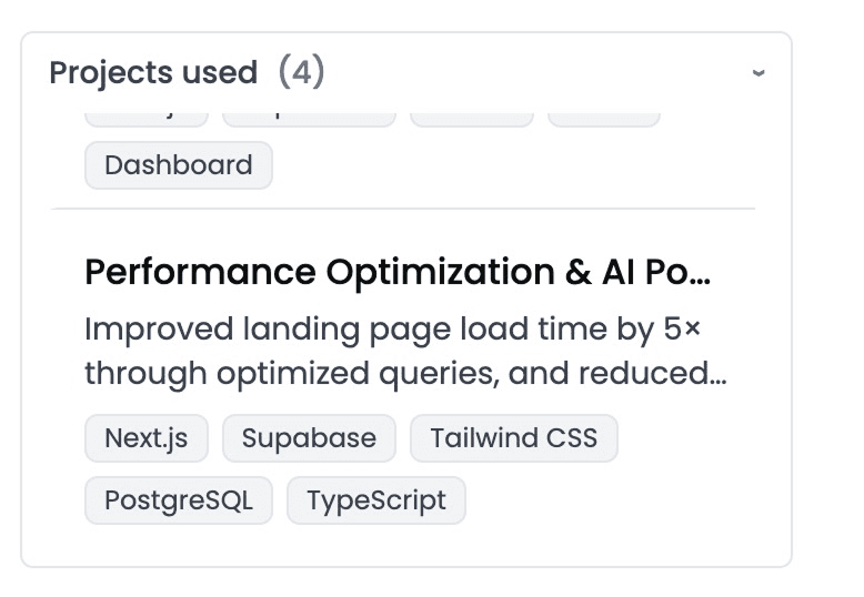 Pitchova selecting relevant portfolio projects